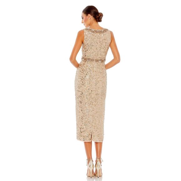 MAC DUGGAL EMBELLISHED SLEEVELESS HIGH NECK MIDI DRESS - Picture 2 of 11